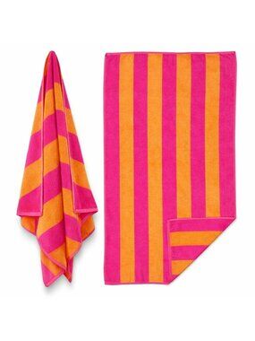 & OTHER STORIES - 40" × 58" Terry Stripe Pink Orange Towel Cotton Portugal